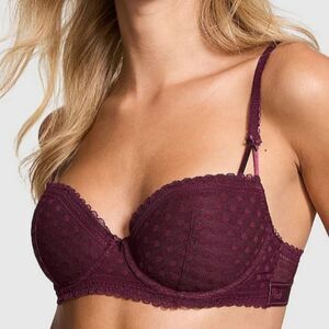 Victoria's Secret PINK Purple Rose Dainty Dot Balcony Lace Push Up Bra-Size 32C